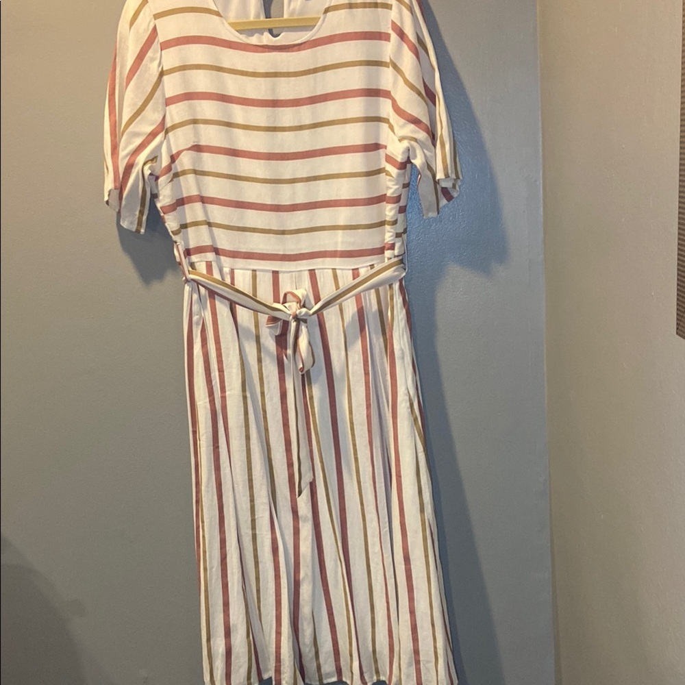 Striped Cream and Dusty Rose Maternity Dress